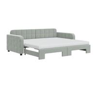 mtlskopl Lit de jour, extensible, en velours, gris clair, 90 x 190 cm, avec 2 matelas, moderne, peu encombrant, pour salon, chambre d'adolescent, bureau
