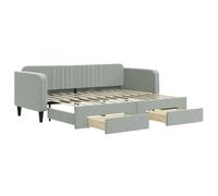mtlskopl Lit de jour, extensible, gris clair, 80 x 200 cm, avec housse en velours, cadre en bois et métal, avec 2 tiroirs, canapé-lit moderne, pour salon, chambre d'amis, chambre d'adolescent