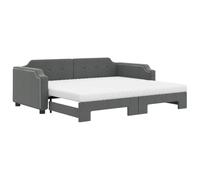 mtlskopl Lit de jour, extensible, gris foncé, 80 x 200 cm, avec 2 matelas en mousse, canapé-lit, lit d'invité, en tissu, métal et bois massif, peu encombrant, pour salon et chambre à coucher