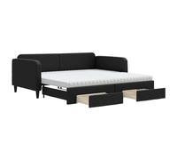 mtlskopl Lit de jour extensible, noir, 100 x 200 cm, avec tiroirs et 2 matelas en mousse, construction en bois et métal, canapé-lit, 2 en 1, peu encombrant, pour salon, chambre d'amis, chambre