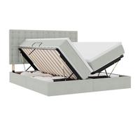 mtlskopl Lit de rangement, 200 x 200 cm, gris clair, en velours avec élévateur hydraulique, cadre en métal, matelas de résistance moyenne et sommier à lattes, design moderne pour chambre à coucher et