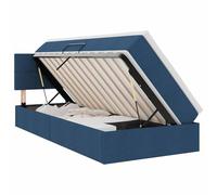 mtlskopl Lit de rangement, 90 x 200 cm, bleu, en bois dérivé du bois, cadre en métal, avec système de levage hydraulique, sommier à lattes, matelas et tête de lit, design moderne, pour chambre