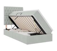 mtlskopl Lit de rangement, avec éclairage LED, 100 x 200 cm, en velours, gris clair, structure en métal moderne, espace de rangement hydraulique, chambre d'adolescent, chambre à coucher