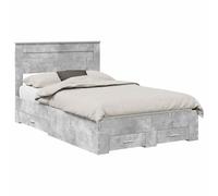 mtlskopl Lit de rangement, en béton, gris, 120 x 190 cm, cadre de lit moderne en matériau dérivé du bois, avec tête de lit et 2 tiroirs, design durable pour célibataires chambres d'adolescents et