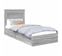 mtlskopl Lit de rangement, gris sonoma 100 x 200 cm, en matériau dérivé du bois, avec tête de lit, sommier à lattes et tiroirs, design moderne, pour chambre d'adolescent, chambre d'amis et petites