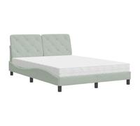 mtlskopl Lit double en velours 140 x 200 cm avec matelas H2/H3, cadre ondulé en bois et métal, gris clair, avec tête de lit, pour chambre à coucher et chambre d'amis