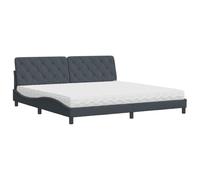 mtlskopl Lit double en velours 200 x 200 cm avec matelas intégré, H2/H3, gris foncé, tête de lit ondulée, moderne, cadre en bois et métal robuste, pour chambre à coucher et chambre d'amis