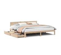 mtlskopl Lit en bois de pin massif, 200 x 200 cm, avec deux tiroirs, sommier à lattes robuste et tête de lit, design rustique, pour chambre à coucher et chambre d'amis