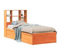 mtlskopl Lit en bois de pin massif, 75 x 190 cm, marron cire, avec étagère, tête de lit, espace de rangement, moderne, robuste, canapé-lit, de rechange, pour chambre d'adolescent, chambre d'amis