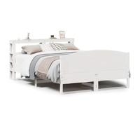 mtlskopl Lit en bois de pin massif, blanc, 140 x 190 cm, sans matelas, avec étagères dans la tête de lit, sommier à lattes robuste et espace de rangement, design moderne, pour chambre d'adolescent