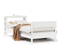 mtlskopl Lit en bois de pin massif, blanc, 90 x 200 cm, avec sommier à lattes et tête de lit pratique, pour chambre à coucher, chambre d'adolescent et d'amis, dans un style maison de campagne moderne