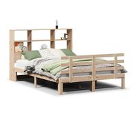 mtlskopl Lit en bois massif avec étagère, 150 x 200 cm, en pin non traité, sommier à lattes, espace de rangement pour tête de lit, cadre de lit robuste, sans matelas, design rustique pour chambre à