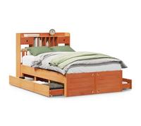 mtlskopl Lit en bois massif avec étagère, tête de lit, 135 x 190 cm, en pin ciré, sommier à lattes, espace de rangement, peu encombrant, robuste, pour chambre à coucher et chambre d'amis