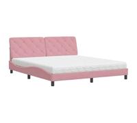 mtlskopl Lit en velours avec matelas - Rose - 180 x 200 cm - Forme ondulée - Tête de lit double avec noyau en mousse de 17 cm - H2/H3 - Design moderne pour chambre à coucher et chambre d'amis