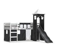 mtlskopl Lit mezzanine, avec toboggan, blanc, noir, 90 x 200 cm, en pin massif, lit de jeu, tour de jeu, rideaux, kit complet, peu encombrant, pour chambre d'enfant, chambre à coucher