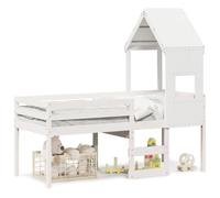 mtlskopl Lit mezzanine en pin massif 75 x 190 cm, blanc, avec toit, lit de jeu, pour enfants à partir de 6 ans, lit simple, peu encombrant, design moderne, pour petite chambre d'enfant