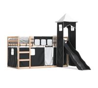 mtlskopl Lit mezzanine en pin massif 80 x 200 cm avec toboggan anthracite et kit de rideaux blanc noir lit superposé peu encombrant pour chambre d'enfant à partir de 6 ans