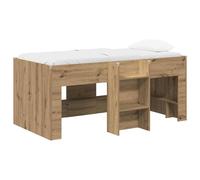 mtlskopl Lit mezzanine pour enfants - Lit loft pour adolescent - En bois - Avec échelle et espace de rangement - Convient pour matelas de 80 x 160 cm - Aspect chêne - 163 x 101,1 x 68,5 cm