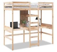 mtlskopl Lit mezzanine simple en pin massif - 195,5 x 82,5 x 190,5 cm - Avec étagère de bureau - Sommier à lattes, protection anti-chute - Peu encombrant - Pour chambre d'enfant, chambre à coucher