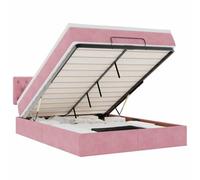 mtlskopl Lit ottoman en velours rose, 140 x 190 cm, avec matelas et coussin, espace de rangement hydraulique, tête de lit, matelas à ressorts ensachés à fermeté moyenne, lit double complet, pour