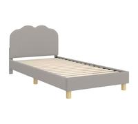 mtlskopl Lit pour adolescent 80 x 200 cm avec tête de lit, cadre de lit moderne gris clair en bois et bouclé, lit simple stable pour adolescents et adultes, charge jusqu'à 140 kg