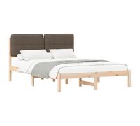 mtlskopl Lit rembourré 135 x 190 cm avec tête de lit - Cadre de lit en pin massif moderne - Cadre de lit double en bois pour matelas sans sommier tapissier - Taupe