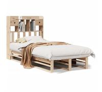 mtlskopl Lit simple 90 x 190 cm en pin massif avec étagère, tête de lit, cadre de lit peu encombrant, sans matelas, pour chambre d'adolescent, chambre d'amis, canapé-lit, alternative