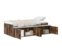 mtlskopl Lit simple 90 x 200 cm chêne fumé avec sommier à lattes, cadre de lit en bois dérivé du bois, tiroir de rangement, design moderne et robuste, pour chambre à coucher, chambre d'adolescent