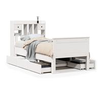 mtlskopl Lit simple 90 x 200 cm en pin blanc avec sommier à lattes et tête de lit d'étagère, espace de rangement pour chambre d'adolescent et d'amis, lit moderne en bois massif pour adultes et enfants