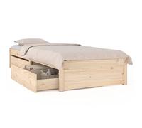 mtlskopl Lit simple en bois de pin naturel 75 x 190 cm avec 2 tiroirs de rangement compact pour chambre d'adolescent, chambre d'amis et petites chambres à coucher