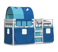 mtlskopl Lit superposé avec rideaux bleus 90 x 190 cm en pin massif blanc, protection anti-chute, échelle, peu encombrant, pour chambre d'enfant et chambre d'amis