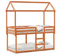 mtlskopl Lit superposé, avec toit marron cire, 90 x 190 cm, en pin massif, pour enfants, adolescents, avec garde-corps, peu encombrant, pour petites pièces