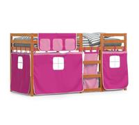 mtlskopl Lit superposé rose avec rideaux, 80 x 200 cm, en bois de pin massif, marron cire, cadre de lit durable, avec protection anti-chute, design princesses, pour chambre d'enfant, chambre
