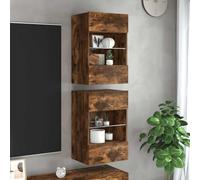 mtlskopl Lot de 2 armoires murales avec LED RVB - En bois - 40 x 30 x 60,5 cm - Design moderne avec étagère en verre - Montage mural - Pour salon, chambre à coucher, couloir