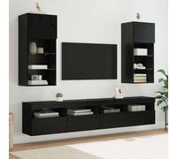 mtlskopl Lot de 2 armoires TV murales - Chêne noir - 40,5 x 30 x 90 cm - Design moderne avec éclairage LED USB - Pour salon, chambre à coucher et couloir
