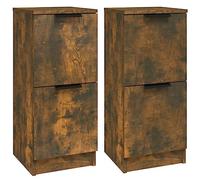mtlskopl Lot de 2 buffets de qualité supérieure - Chêne fumé - 30 x 30 x 70 cm - En bois avec butée de porte flexible - Design moderne pour salon, couloir et chambre à coucher
