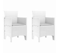 mtlskopl Lot de 2 chaises de jardin avec coussin, design moderne en polypropylène, 53 x 49 x 85 cm, blanches, résistantes aux UV et empilables, pour jardin, terrasse, balcon, extérieur