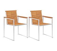 mtlskopl Lot de 2 chaises de jardin en acacia aspect teck massif avec acier inoxydable 304, 60 x 56 x 85 cm, empilables, design moderne, robuste et durable, pour terrasse, balcon et salon