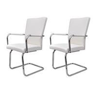 mtlskopl Lot de 2 chaises de salle à manger cantilever - En cuir synthétique - Blanc - 52 x 54 x 92 cm - Design moderne - Rembourrage confortable - Armature en fer robuste - Pour cuisine, salle à