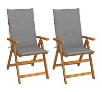 mtlskopl Lot de 2 chaises longues de jardin pliables en acacia massif 57 x 69 x 111 cm réglables 5 positions Gris rembourré pour balcon, terrasse, camping