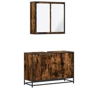 mtlskopl Lot de 2 meubles de salle de bain en chêne fumé - Ensemble de meubles de salle de bain modernes avec armoire miroir et meuble sous lavabo - En bois et métal pour la salle de bain