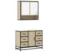 mtlskopl Lot de 2 meubles de salle de bain en chêne Sonoma - Meuble de salle de bain en bois et structure en métal - Avec armoire miroir de 65 cm et meuble sous lavabo de 80 cm