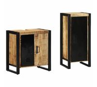 mtlskopl Lot de 2 meubles de salle de bain - Marron/noir - Bois massif de mangue - 55 x 35 x 60 cm et 40 x 35 x 90 cm - Design moderne - Robuste et durable - Avec espace de rangement pour petites et