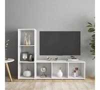 mtlskopl Lot de 2 meubles TV bas - Blanc - 107 x 35 x 37 cm - En bois - 3 compartiments - À suspendre - Pour TV, livres, DVD