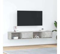 mtlskopl Lot de 2 meubles TV bas - Gris béton - 80 x 31 x 25,5 cm - En matériau dérivé du bois - Avec tiroir et compartiment - Capacité de charge de 60 kg - Étagère murale design pour salon, chambre à