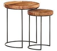 mtlskopl Lot de 2 tables d'appoint en bois d'acacia massif et acier - Table basse vintage petite 36 x 42 cm et 26 x 37 cm - Table latérale duo peu encombrante pour salon, chambre à coucher et couloir