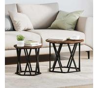 mtlskopl Lot de 2 tables d'appoint en chêne fumé 50 x 50 x 40 cm - Table basse en bois d'ingénierie avec cadre en acier - Design moderne - Robuste et durable - Pour salon, couloir, chambre à coucher