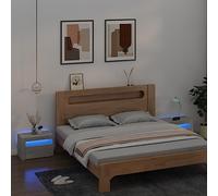 mtlskopl Lot de 2 tables de chevet avec éclairage LED RVB - Gris béton - 60 x 35 x 40 cm - En bois - Design moderne - Pour chambre à coucher, salon, chambre d'adolescent