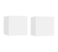 mtlskopl Lot de 2 tables de chevet - En bois - Blanc - 30,5 x 30 x 30 cm - Table d'appoint murale moderne avec butée de porte au choix - Pour chambre à coucher, salon, couloir