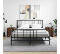 mtlskopl Lot de 2 tables de chevet en bois de chêne fumé 40 x 40 x 50 cm avec pieds en fer - Commode de chevet moderne avec porte pratique pour chambre à coucher, chambre d'adolescent et chambre